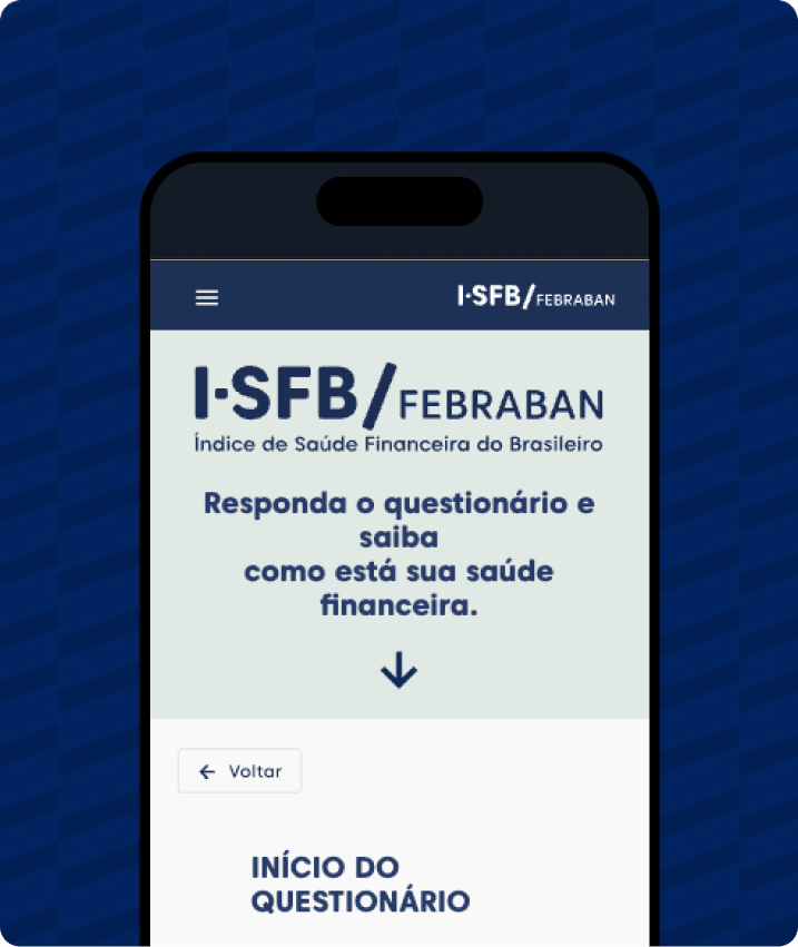Site do I-SFB/Febraban, Índice de Saúde Financeira do Brasileiro, em um celular