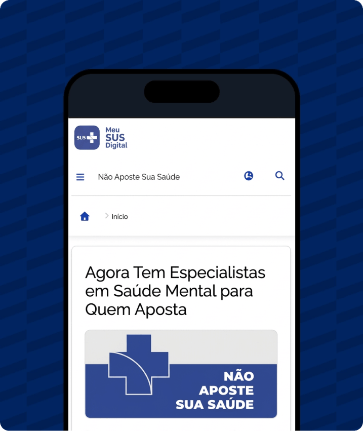 Página Não Aposte Sua Saúde do Meu SUS Digital em um celular